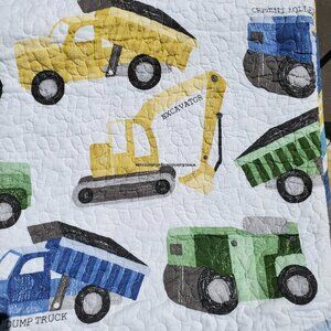 6pc Twin Construction Quilt, Sham, Sheets, Throw Pillows Bulldozer Crane NEW